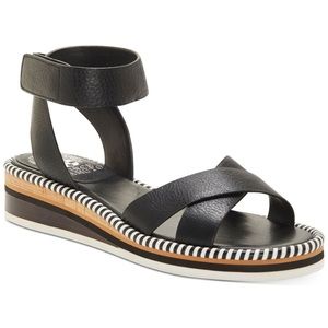 Vince Camuto black Miveeria round toe wedge leather slingback sandal